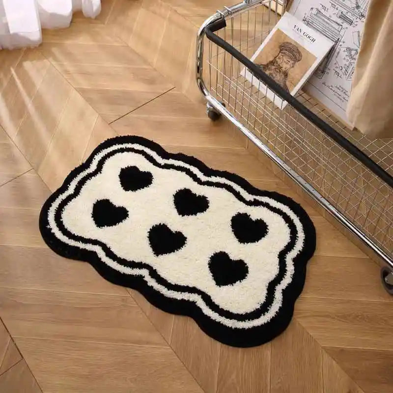 VIKAMA Alfombra corta de felpa estilo Ins, diseño simple en blanco y negro, para entrada, resistente al desgaste y a la suciedad, para baño.