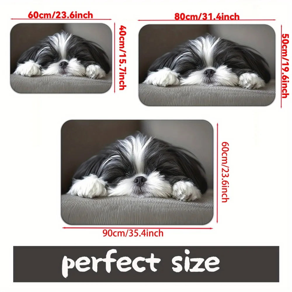 VIKAMA Paillasson mignon Shih Tzu, Tapis lavable pour animaux de compagnie pour chambres à coucher, salons et entrées, Lit pour chien de petite taille au design ludique