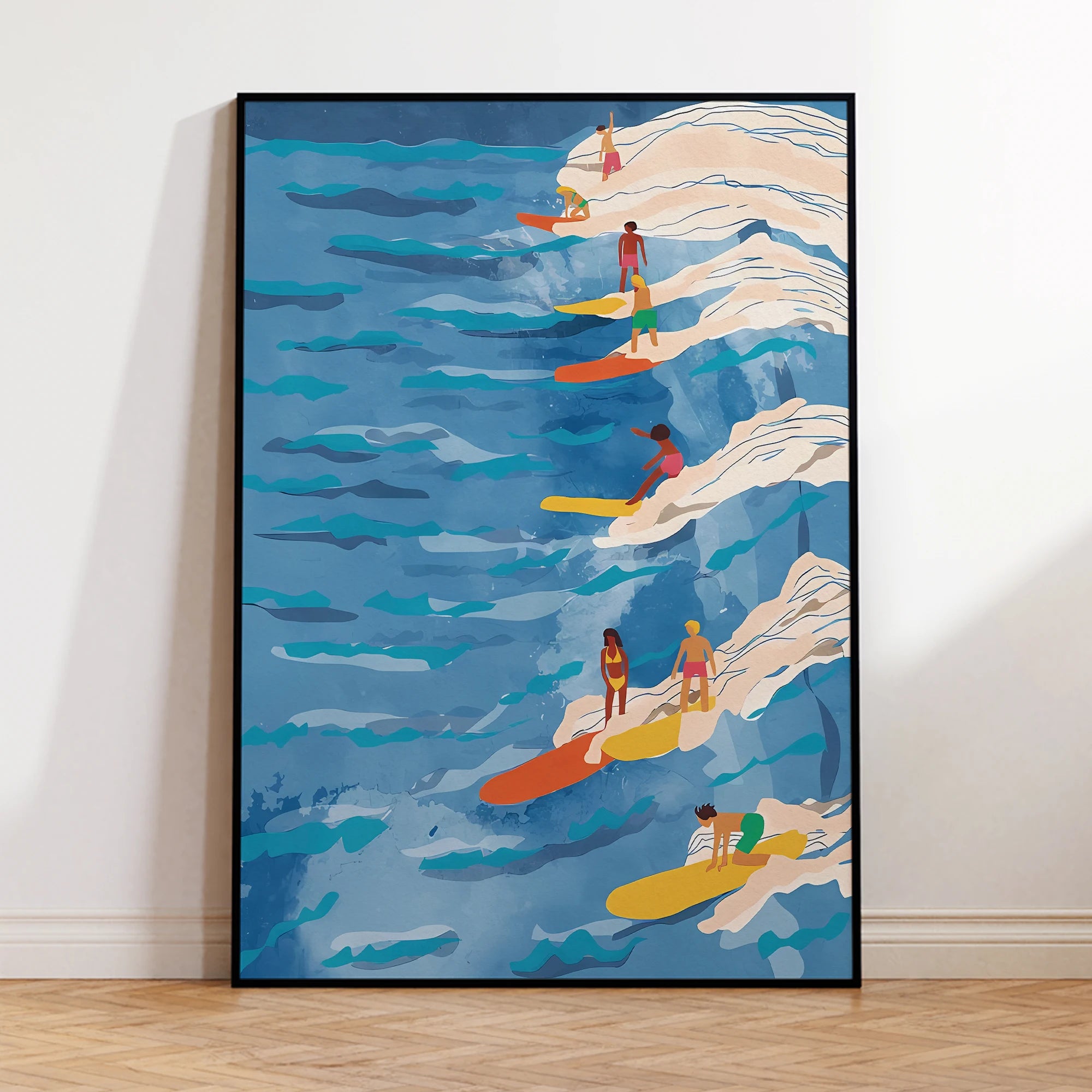 Affiches d'Art Mural Modernes Vagues de Surf Bleues Sérénité Toile Imprimée Peinture Tableau pour Salon Chambre Décoration Maison Étanche