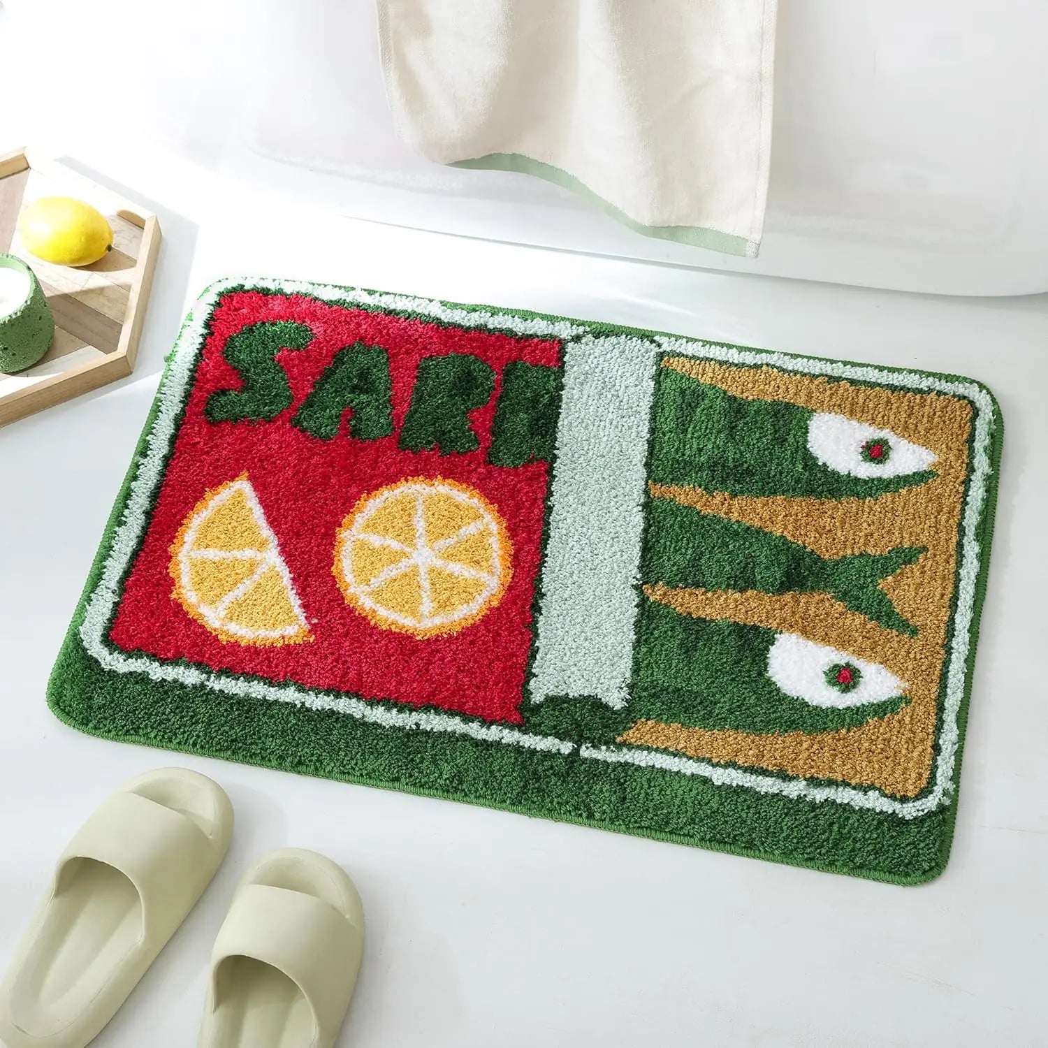 VIKAMA Alfombrilla de Dibujos Animados con Forma de Sardina, Suave y Antideslizante, Alfombra para Cocina y Baño, Alfombra para Sofá y Dormitorio, Decoración del Hogar