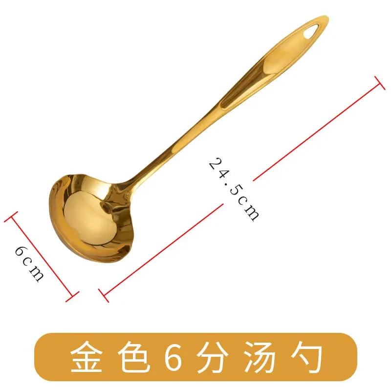 Cuillère à soupe commerciale en acier inoxydable à long manche, cuillère à pot chaud, grande cuillère à soupe dorée, pot chaud, 2 en 1