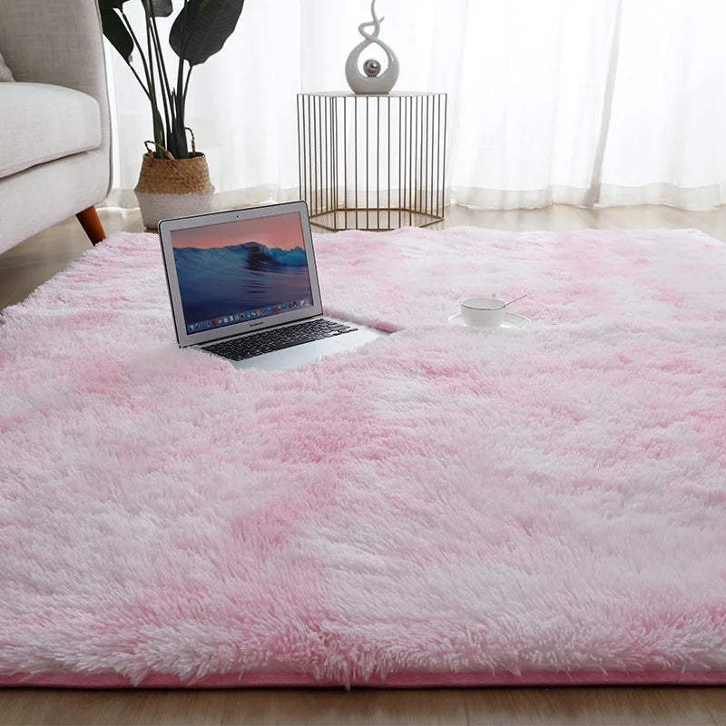 VIKAMA Alfombra de seda simple y moderna con teñido anudado, alfombra de felpa suave para sala de estar, dormitorio, manta de cama, alfombra antideslizante para habitación de niños