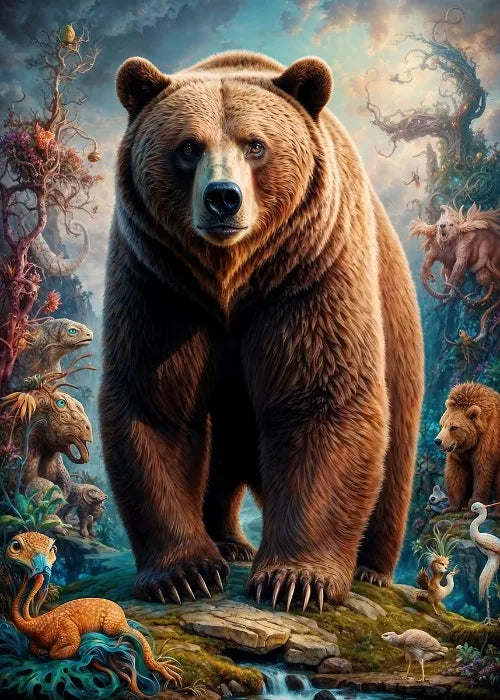 Affiches Animaux Sauvages Safari Surréaliste Décor Mural Esthétique Animal Totem Monde Surréaliste Lion Éléphant Tigre Lapin Renard Impressions sur Toile