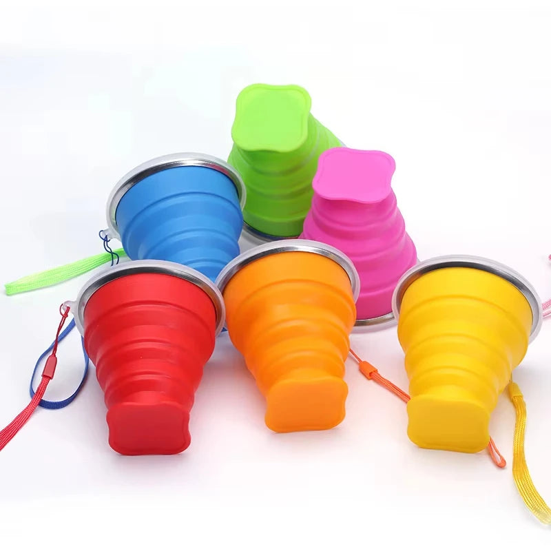 Vaso de agua plegable de silicona portátil resistente al calor para exteriores, taza plegable telescópica con tapa para viajes y camping 200ml