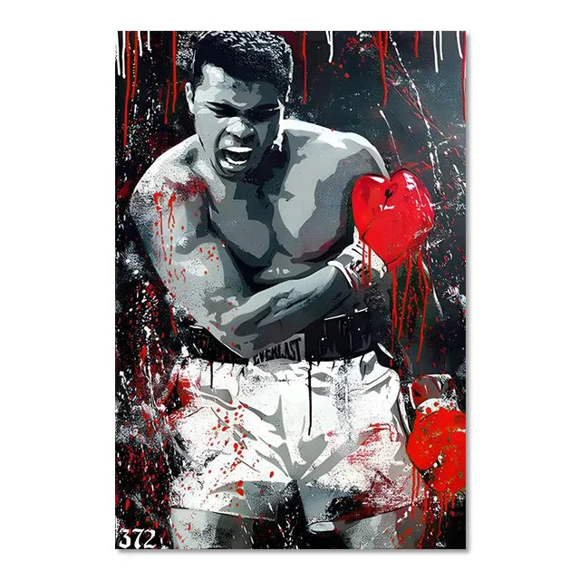 Campeón Mundial de Boxeo Ali Escena Clásica Arte de Pared Póster Boxeador Tyson Mural Decoración Moderna del Hogar Perfecto para la Decoración de la Sala de Estar