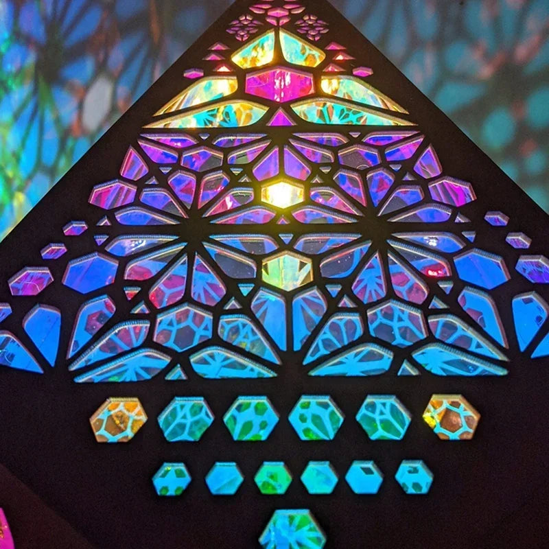 Lámpara de Noche LED Hueca de Madera con Proyección  Lámpara de Escritorio con Proyector Bohemio Colorido Decoración del Hogar Iluminación de Ambiente Festivo