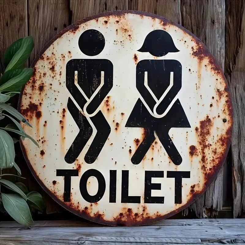 Letrero de inodoro vintage, decoración de baño retro imitación madera, humor, fácil instalación en el hogar