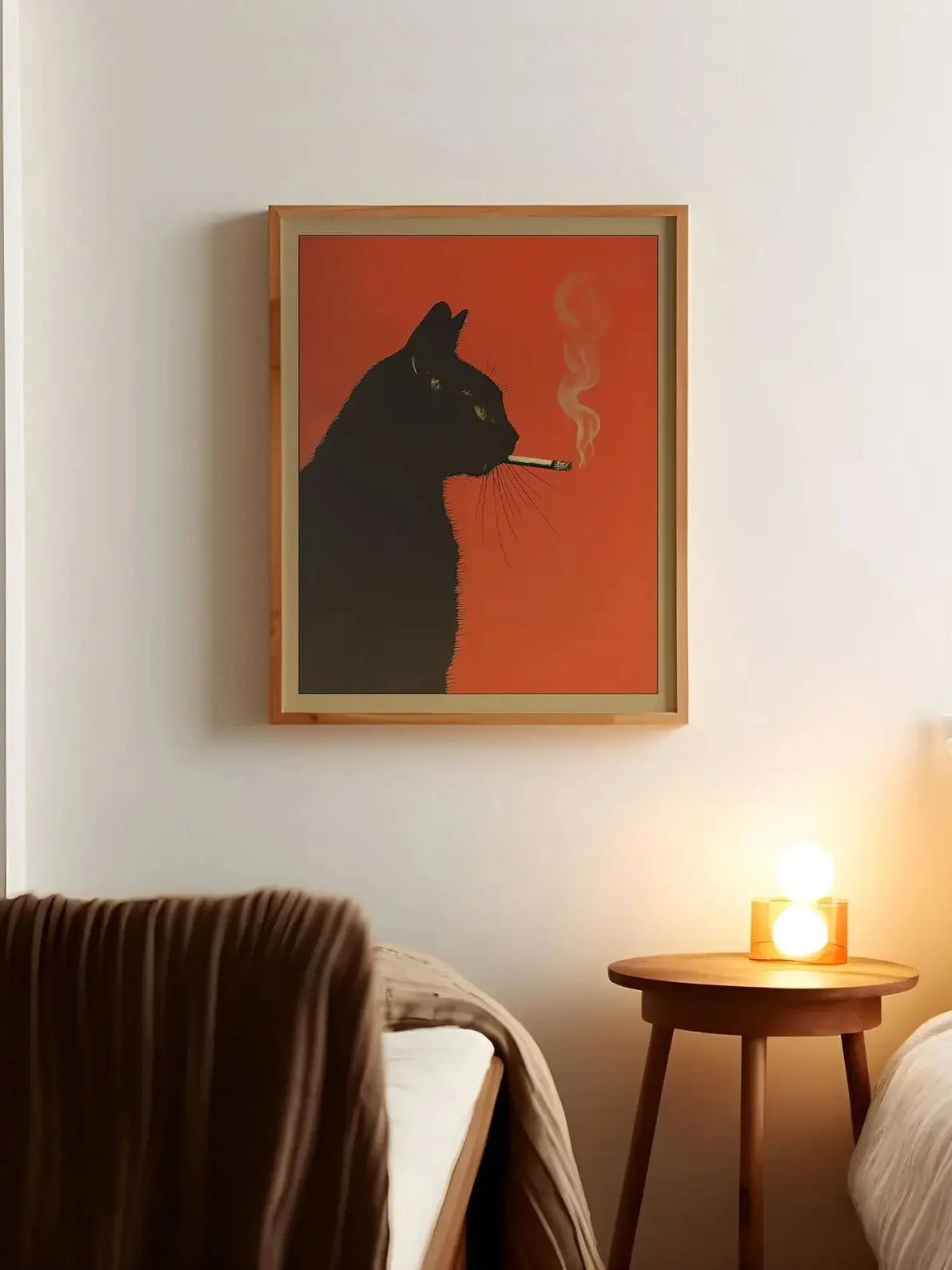 Black Cat Smoking a Cigarette Vintage Poster Art Retro Whimsical Print Funny Animal Wall Decor Poster for Bar Cart Quirky Kitche