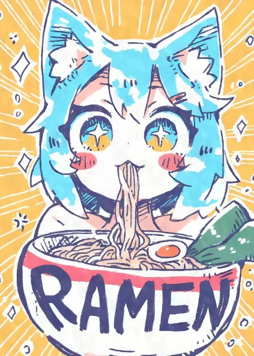 Cat Ear Anime Girl Eating Ramen Poster Aesthetic Anime Ramen Art Prints Japanese Style Cartoon Decor Sexy Girl Canvas Painting