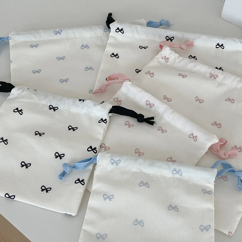 Sac de rangement pour arc coréen en toile, motif Kawaii, sac à cordon, portable, pour rouge à lèvres, maquillage, voyage, organisateur d'accessoires