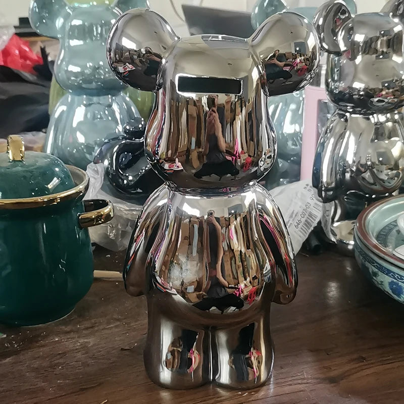 27/cm Ceramic Cartoon Teddy Bear Figurine Love Bear Ornament Living Room Small Piggy Bank Wine Cabinet Desktop Home Decoration
