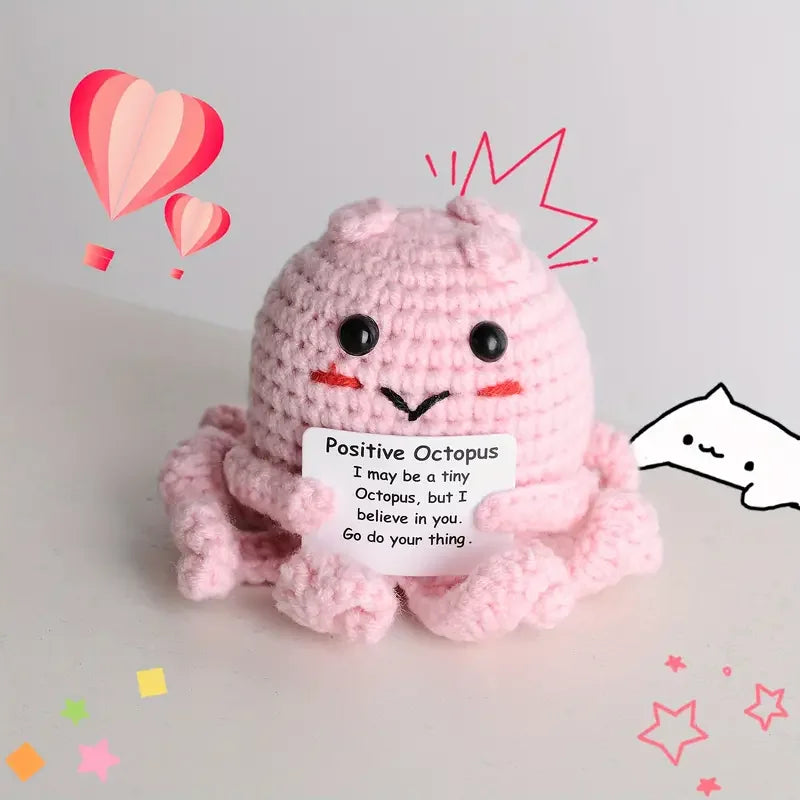 Mini pieuvre en laine faite à la main, tricot au crochet, figurine de soutien émotionnel positif avec carte, cadeau de décoration créatif et amusant