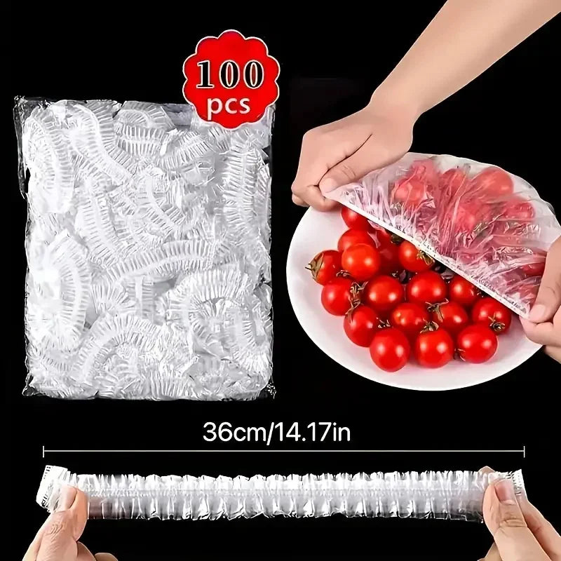 Cubiertas elásticas transparentes de 100 unidades para alimentos, reutilizables, extensibles, para cuencos y platos, sin olor, la alternativa perfecta