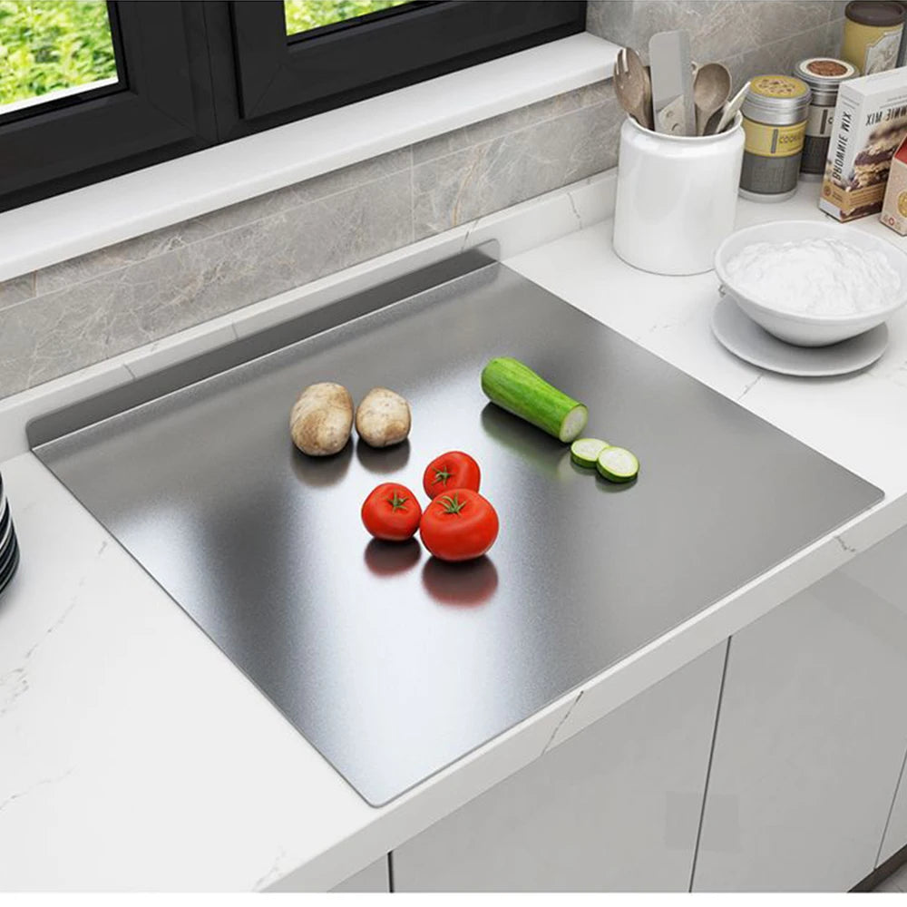 Tabla de cortar de acero inoxidable en forma de L, tamaño grande, panel doble, multifuncional, para cortar frutas y amasar en la cocina del hogar