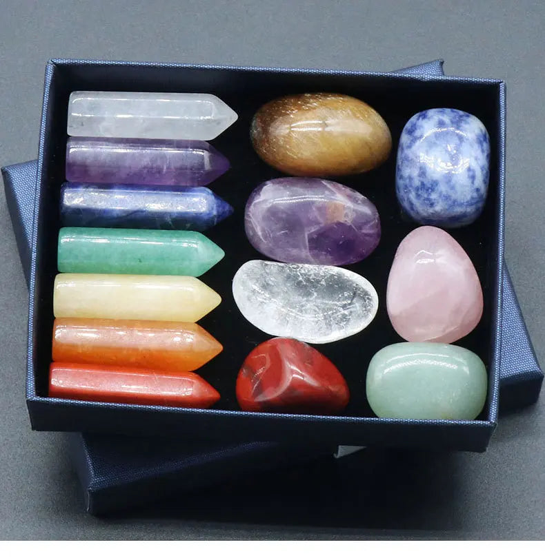 Ensemble de 14 pierres naturelles, 7 chakras, pierre de guérison Reiki, quartz minéral, ornement, pierre précieuse de guérison, décoration d'intérieur, pierres artisanales, cadeaux