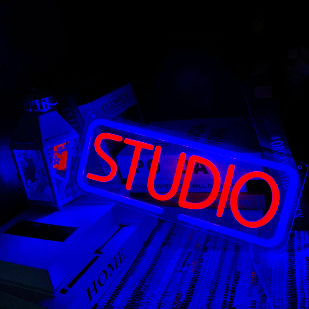 Enseigne Néon Studio Rose Bleu, Décoration Murale LED pour Studio de Musique, Studio Photo, Bar, Café, Éclairage Commercial Créatif, Ambiance Vibrante