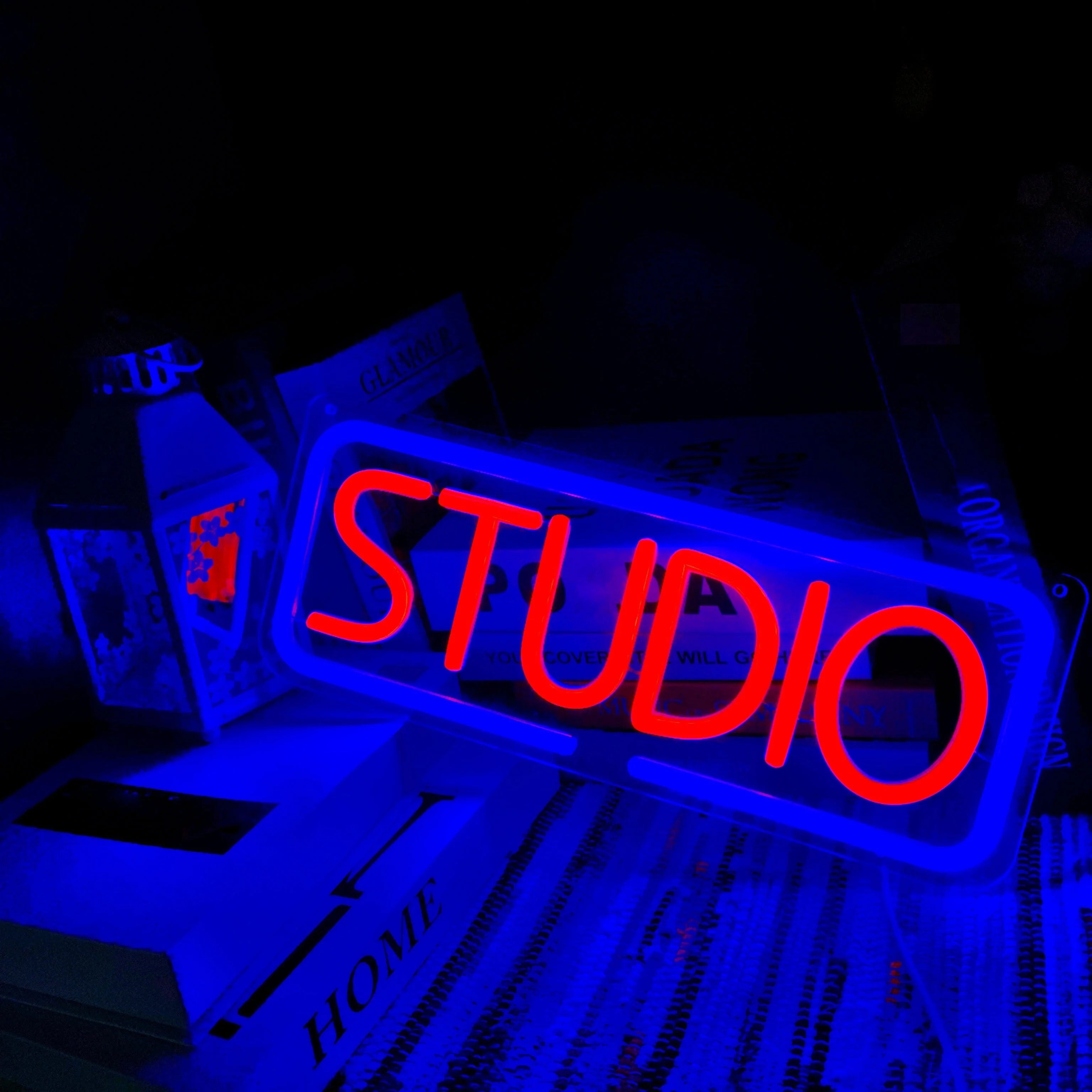 Enseigne Néon Studio Rose Bleu, Décoration Murale LED pour Studio de Musique, Studio Photo, Bar, Café, Éclairage Commercial Créatif, Ambiance Vibrante