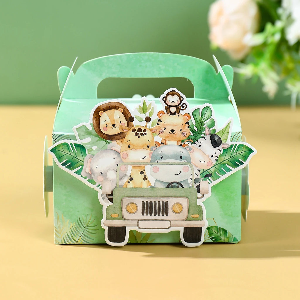 4 boîtes de bonbons DIY Animaux de la jungle, Décoration de fête d'anniversaire Safari, Boîte d'emballage cadeau pour enfants, Fournitures de baby shower Wild One