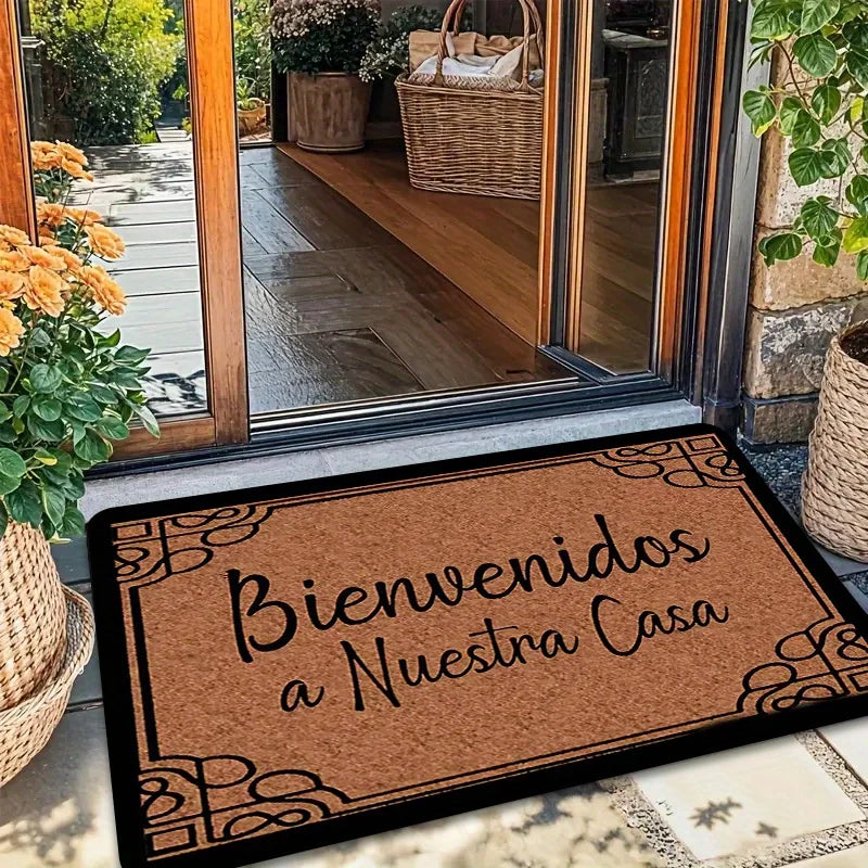 VIKAMA "Bienbenidos" Tapis de porte espagnol Doux et absorbant. Décoration de maison pour entrée, salle de bain, cour extérieure, tapis antidérapant