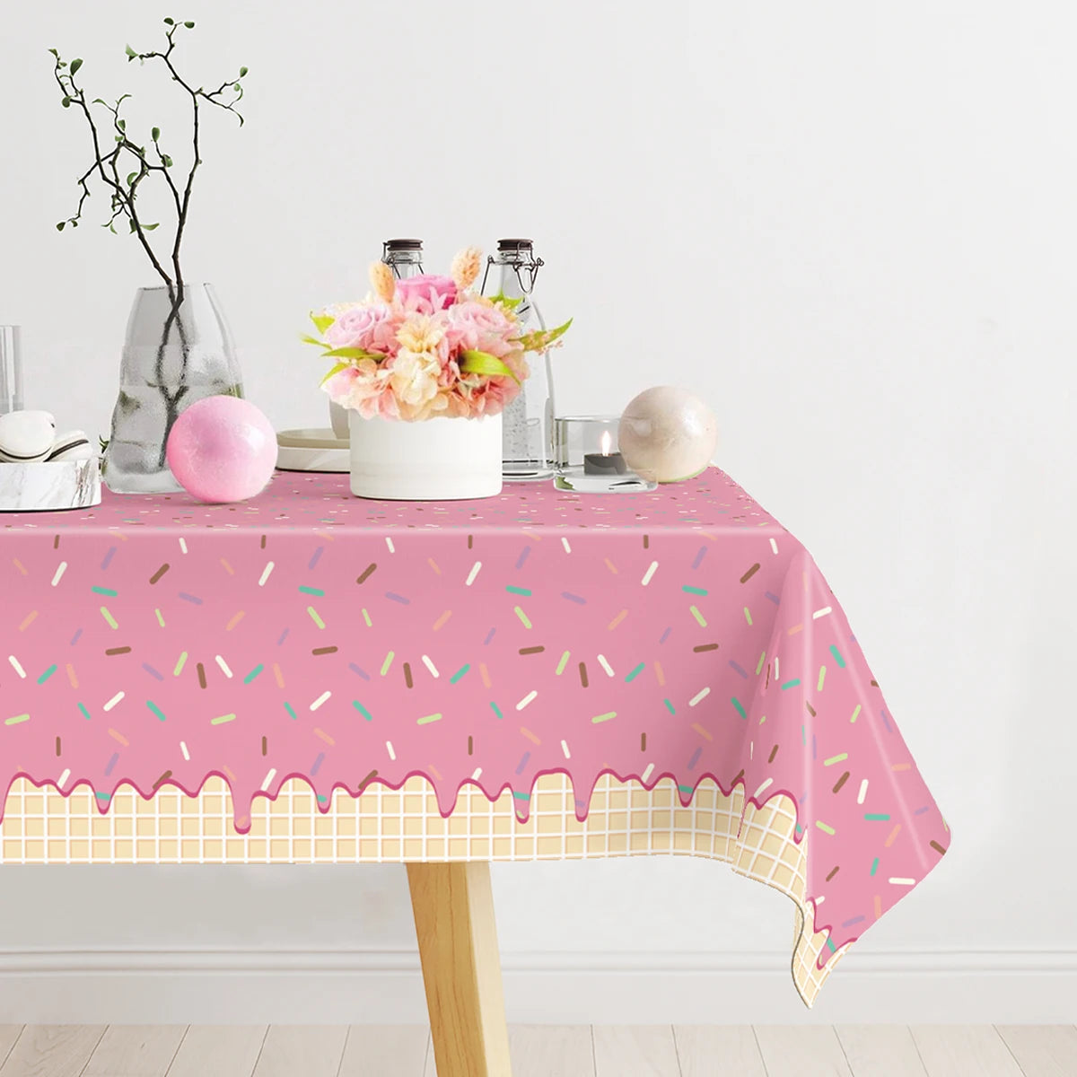 Mantel Desechable de Donut Rosa, Cubierta de Mesa de Donut para Fiesta de Cumpleaños de Niñas, Decoración de Boda para Niños, Suministros de Cumpleaños, Baby Shower