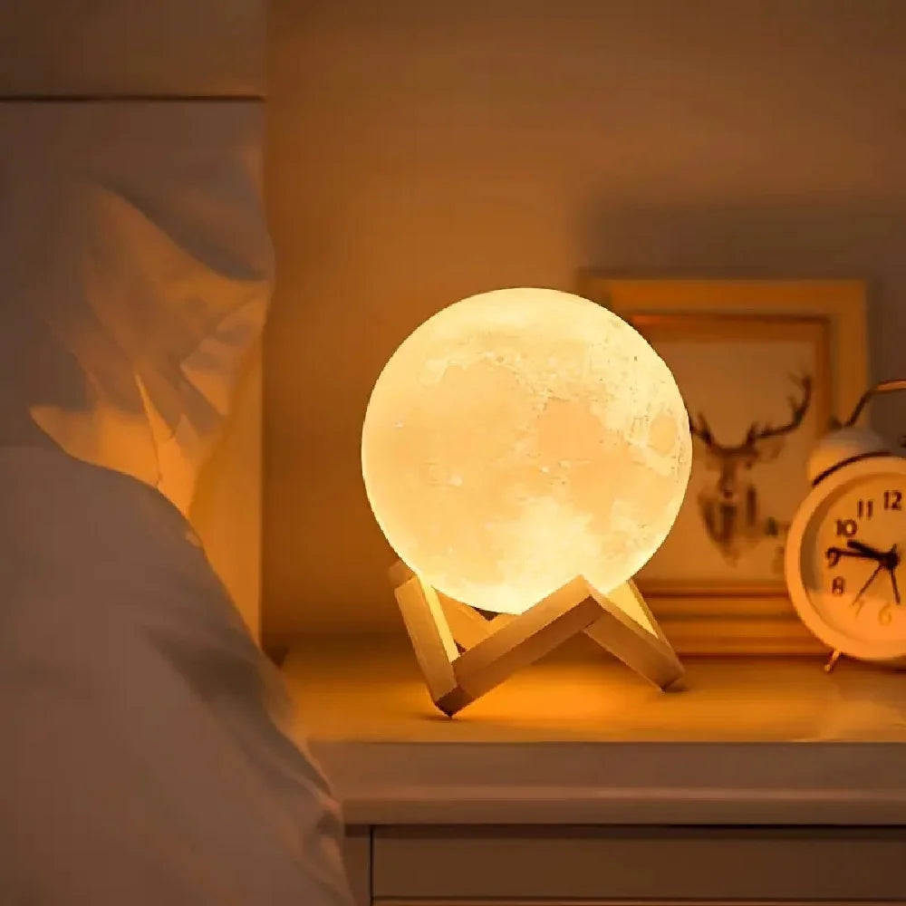 1PC LED Lámpara de Noche de Luna con Impresión 3D Luz Blanca Cálida Decoración con Batería Lámpara de Mesa, Iluminación Ambiental para Decoración de Habitaciones y Regalos