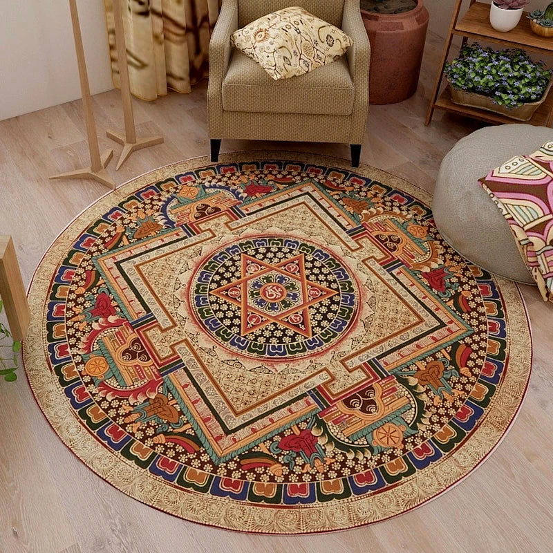 Alfombra Redonda VIKAMA Premium Étnica Vintage Persa Bohemio Sala de Estar Dormitorio Mecedora Alfombra de Suelo Decoración del Hogar