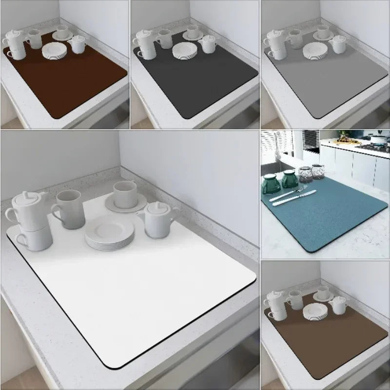 Alfombrilla de encimera de cocina de color sólido de estilo simple VIKAMA, almohadilla de secado de platos que absorbe el agua, almohadilla para cafetera, decoración del hogar