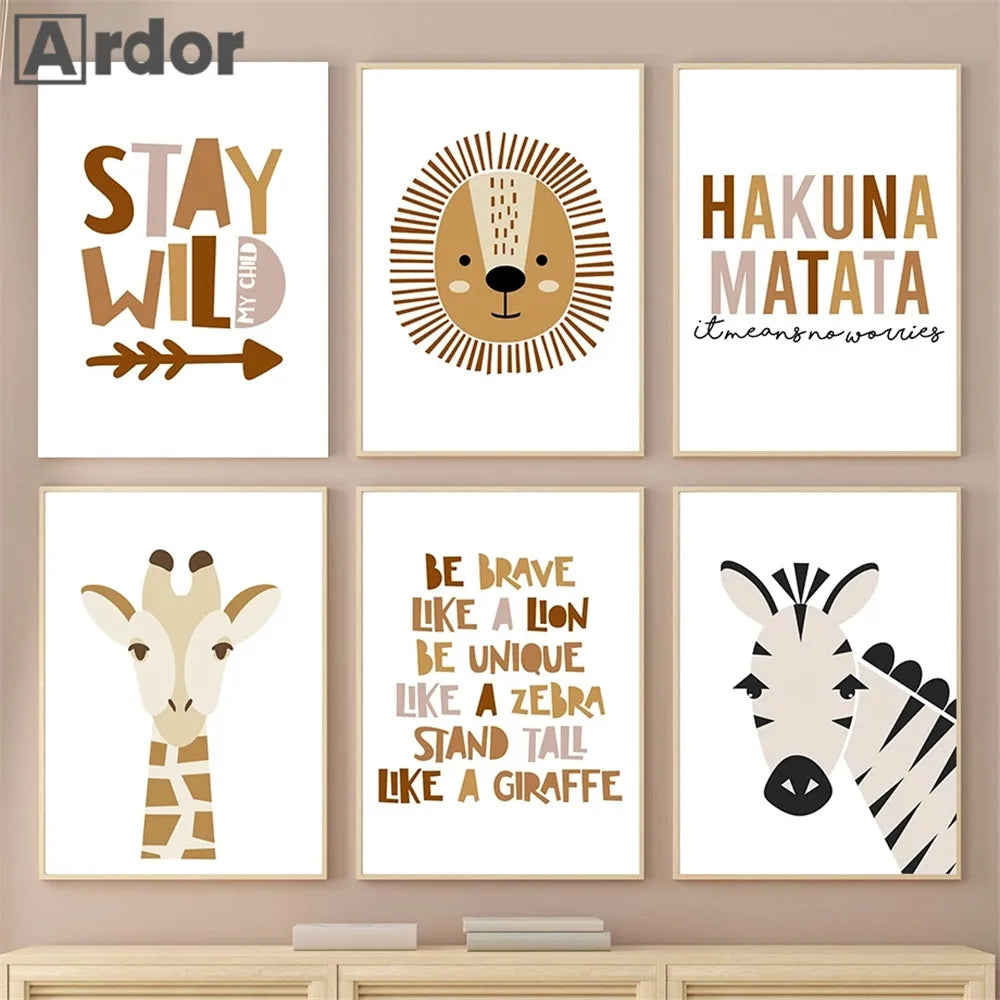 Póster artístico HAKUNA MATATA, lienzo para cuarto de bebé, pintura de animales de león, pósters de tigres, cuadros de pared nórdicos, decoración de habitación infantil
