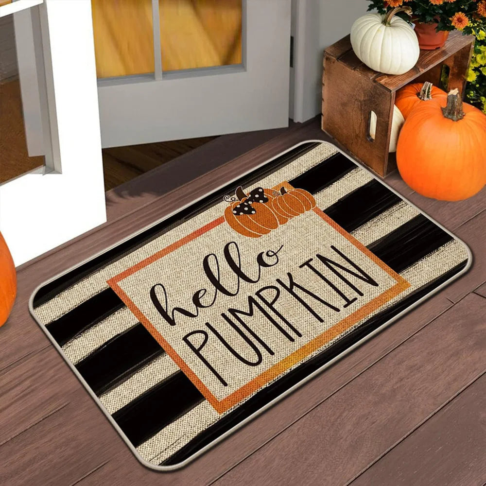 VIKAMA Alfombra de Halloween de otoño para puerta, tapete de bienvenida de Acción de Gracias, alfombra antideslizante para interiores/exteriores, decoración del hogar