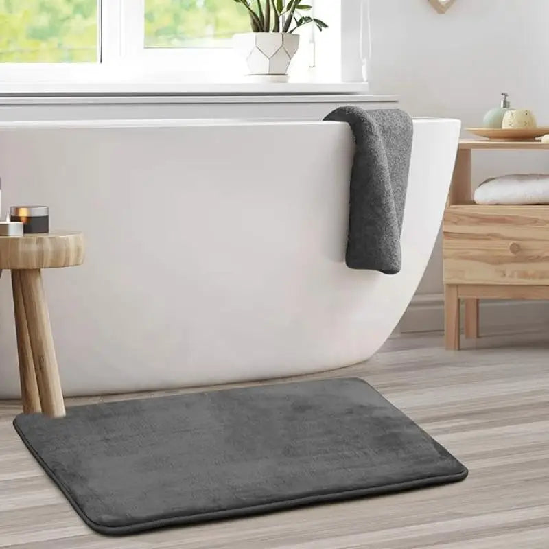 Alfombra de suelo de terciopelo coral de color sólido, felpudo de baño absorbente antideslizante engrosado y acogedor