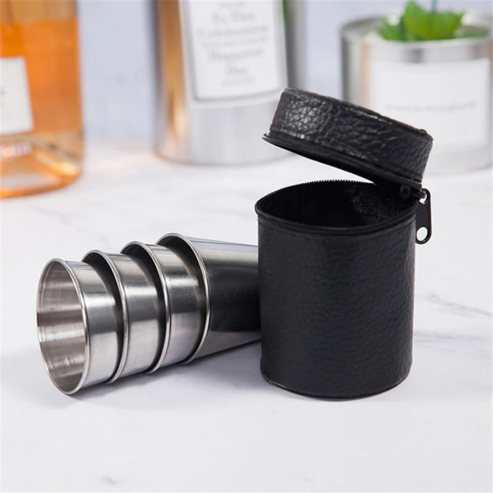 Juego de 6 vasos pequeños de acero inoxidable para viaje al aire libre, para whisky y vino, con estuche, vasos portátiles