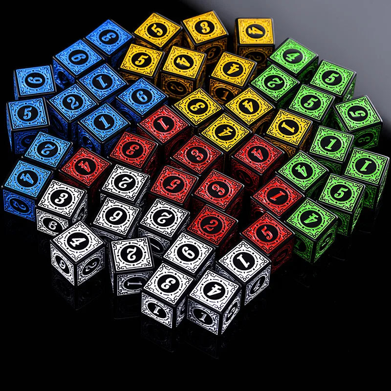 Juego de dados acrílicos de 10 piezas/juego, dados D6 con patrón tallado, dados de poliedro de 6 caras para juegos de rol, Dungeons and Dragons, juego de mesa