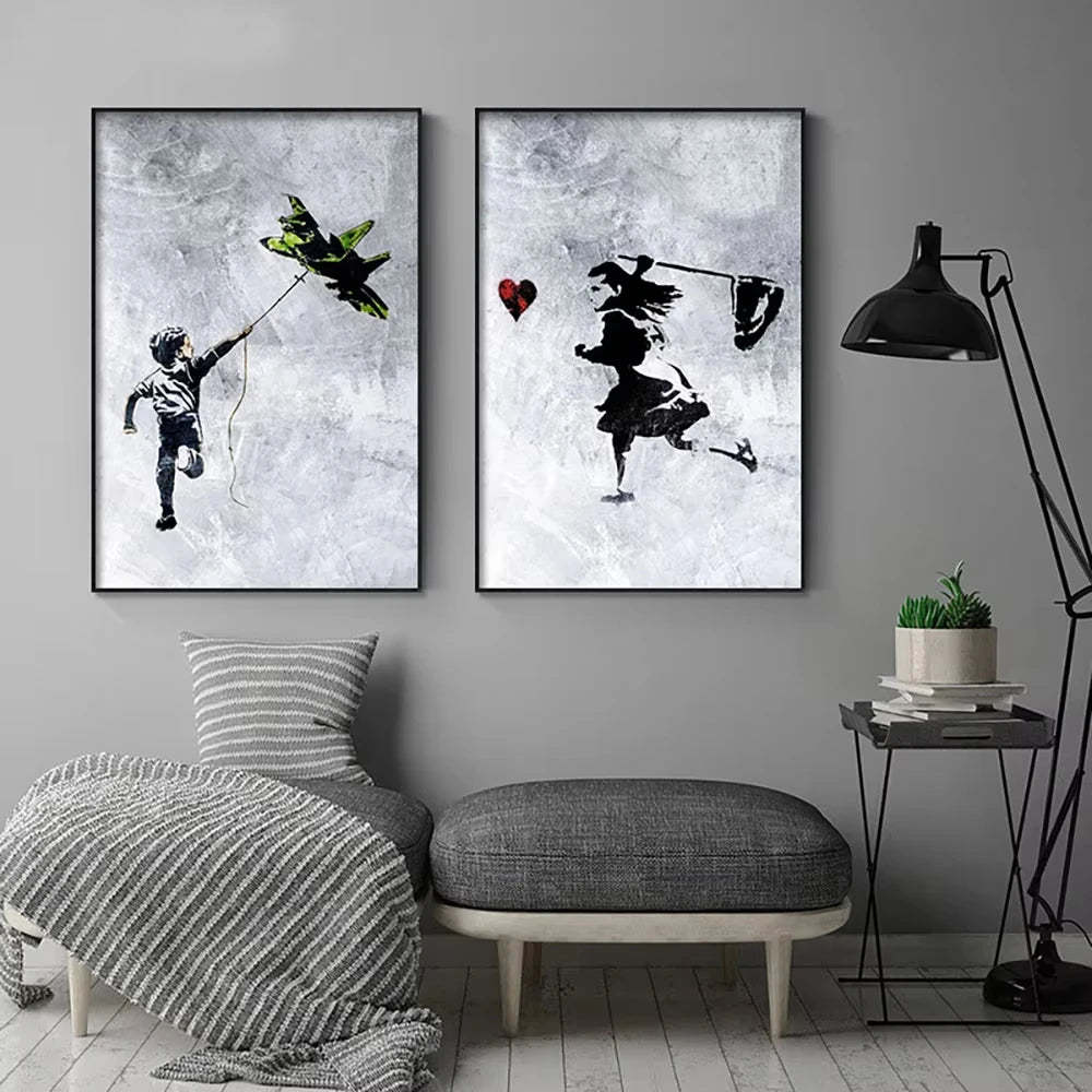 Banksy Street Graffiti Decorative Canvas Painting Girl with Balloon Art Poster Abstract Figure Mural Room Wall Decoration Prints