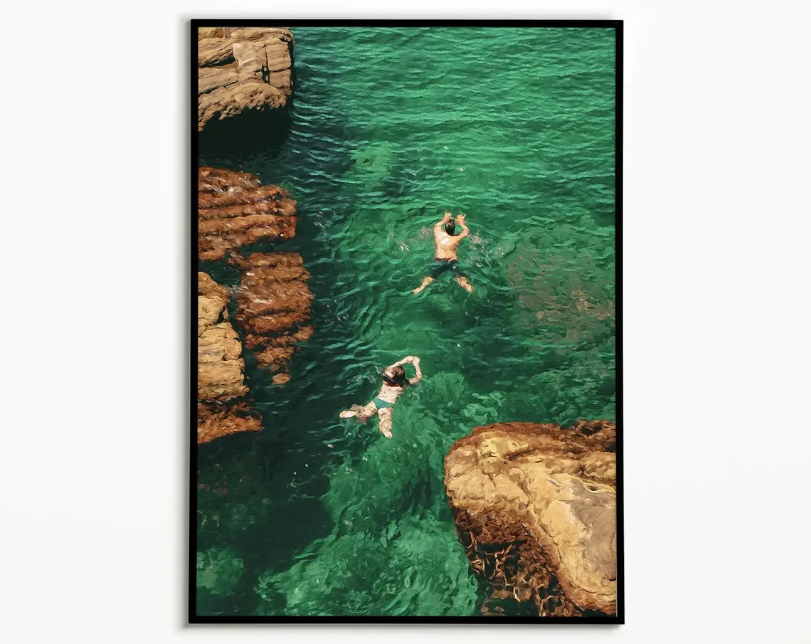 Natation dans un imprimé abstrait vert | Art mural rétro vintage | Décoration de vacances minimaliste verte | Cadeau d'art numérique | Téléchargement instantané
