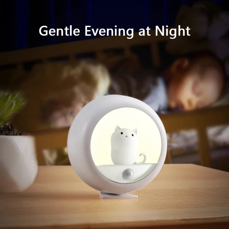 Luz de noche LED inteligente con sensor de movimiento, lámpara creativa de gato, recargable por USB, decorativa para armario, lámpara de pared colgante para dormitorio infantil, linda