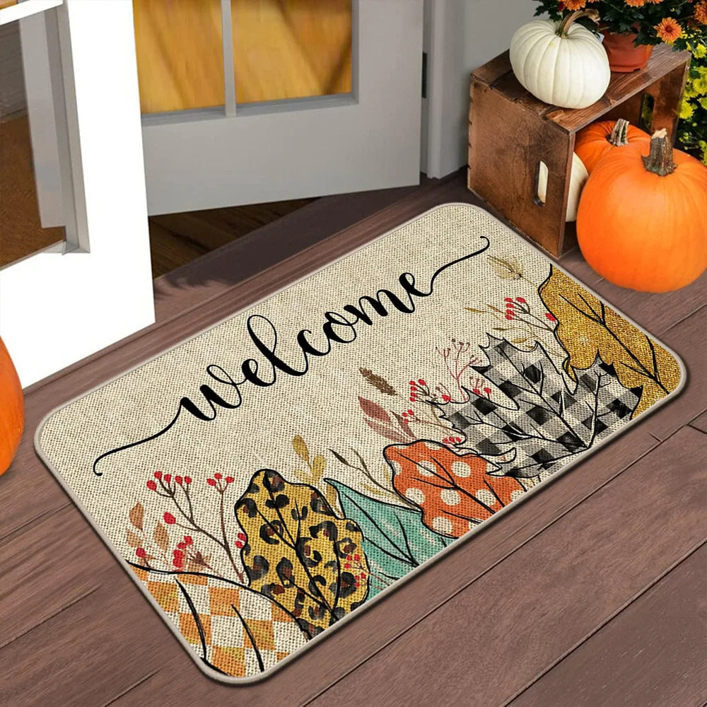 VIKAMA Alfombra de Halloween de otoño para puerta, tapete de bienvenida de Acción de Gracias, alfombra antideslizante para interiores/exteriores, decoración del hogar