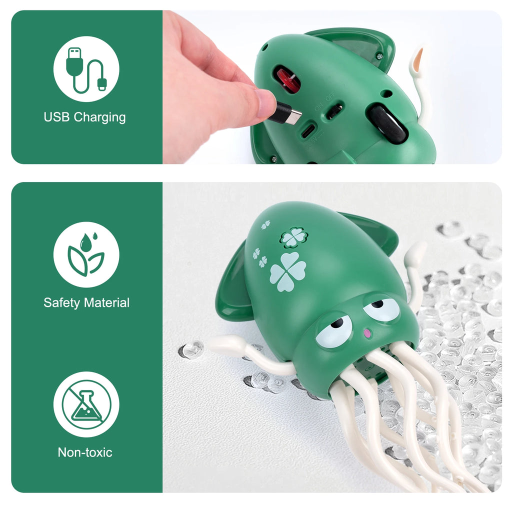 Electronic Dancing Squid Toys with Light&Music Funny Induction Lying Flat Squid Toddler Interactive Development Tummy Time Gifts
