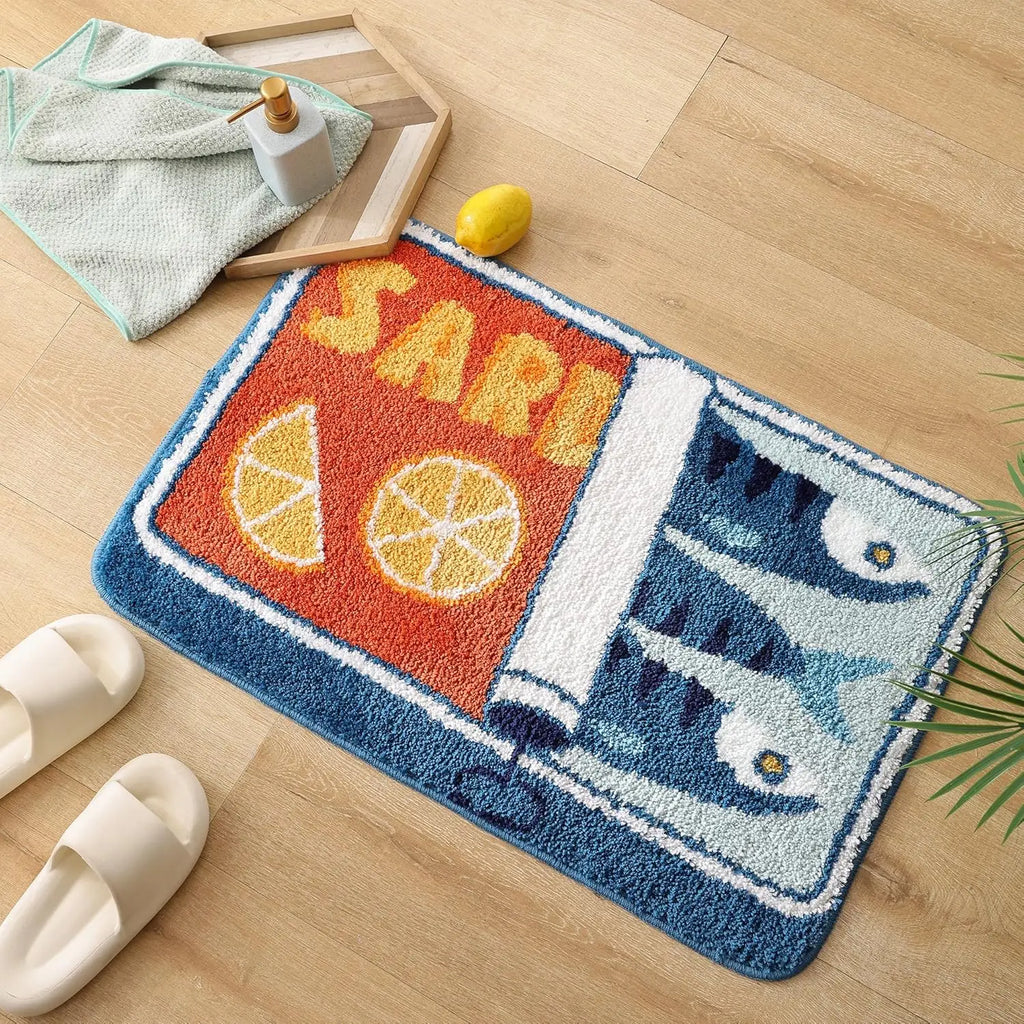 VIKAMA Alfombrilla de Dibujos Animados con Forma de Sardina, Suave y Antideslizante, Alfombra para Cocina y Baño, Alfombra para Sofá y Dormitorio, Decoración del Hogar