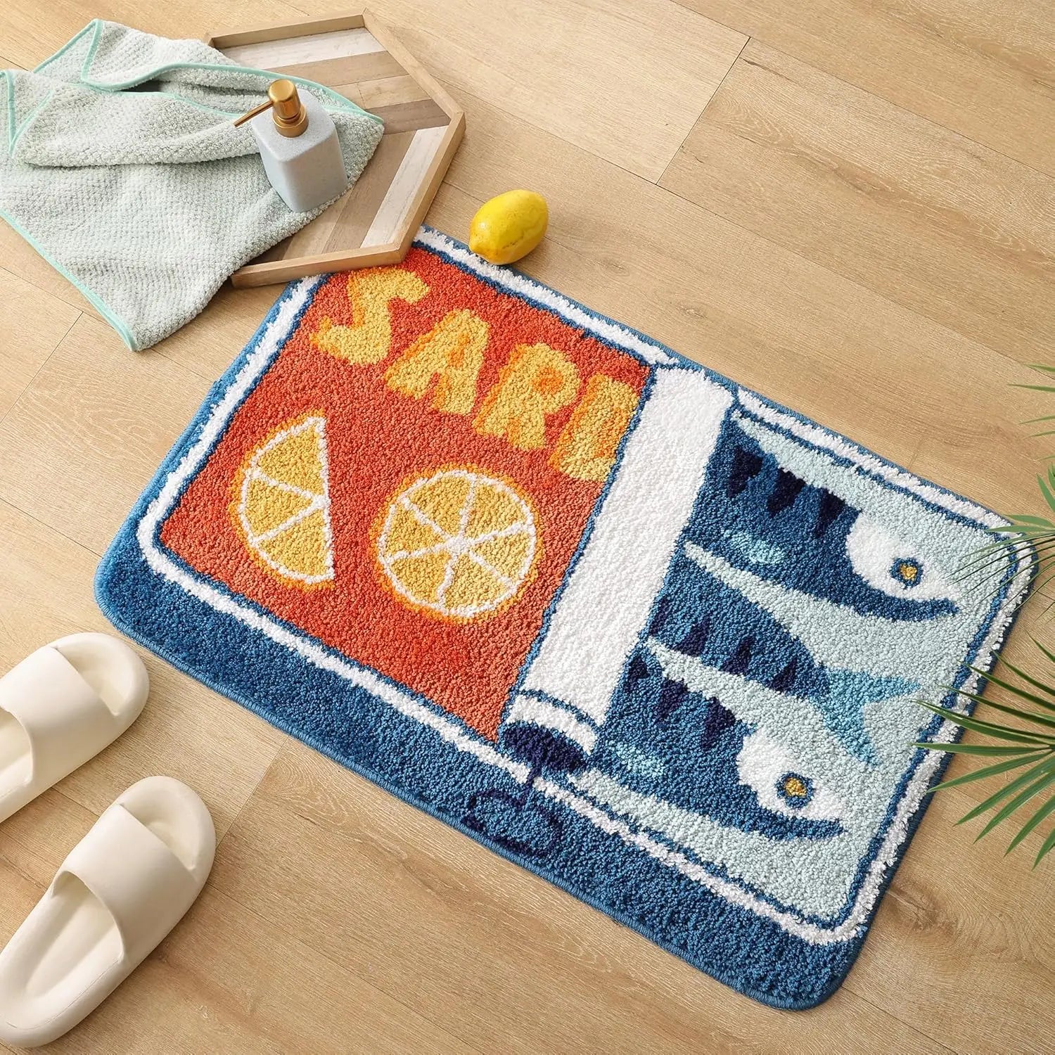 VIKAMA Alfombrilla de Dibujos Animados con Forma de Sardina, Suave y Antideslizante, Alfombra para Cocina y Baño, Alfombra para Sofá y Dormitorio, Decoración del Hogar