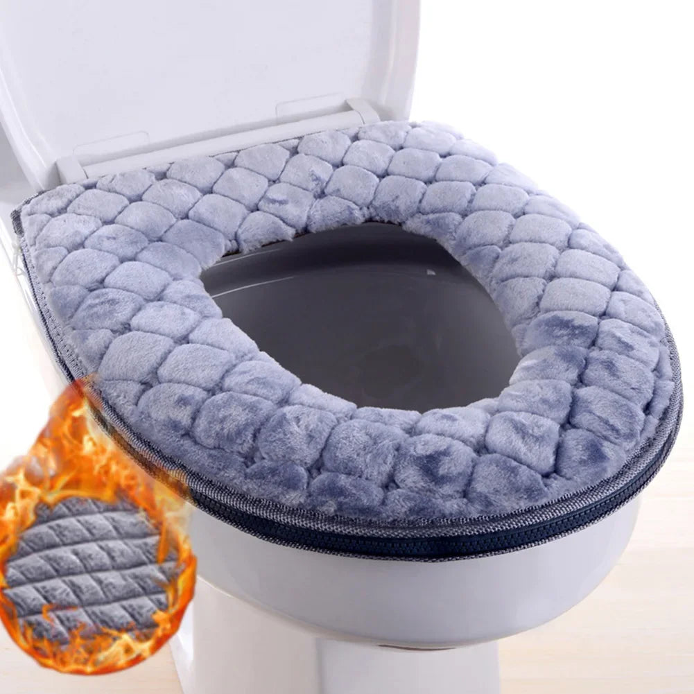 Funda de Asiento de Inodoro de Baño Suave de Invierno Cálido Cojín de Peluche en Forma de O Lavable Suministros para el Hogar 37cm×44cm