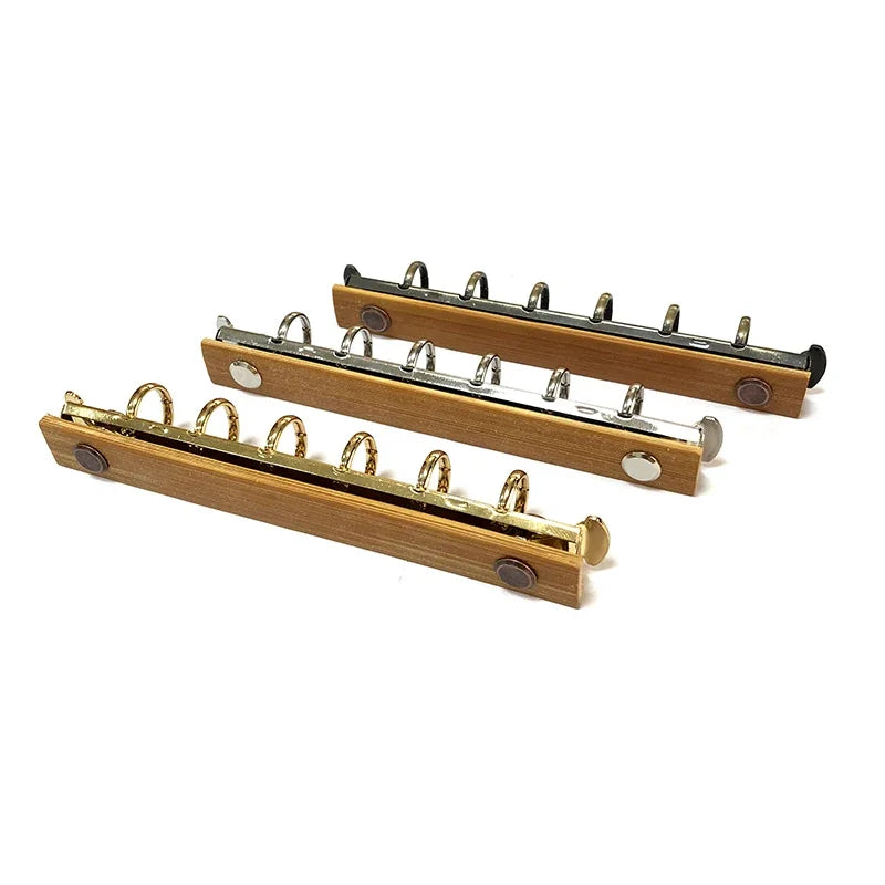 A7 Tira de encuadernación de hojas sueltas con hebilla desmontable y panel trasero de bambú, carpetas de anillas metálicas de 6 orificios para álbumes, cuadernos y diarios