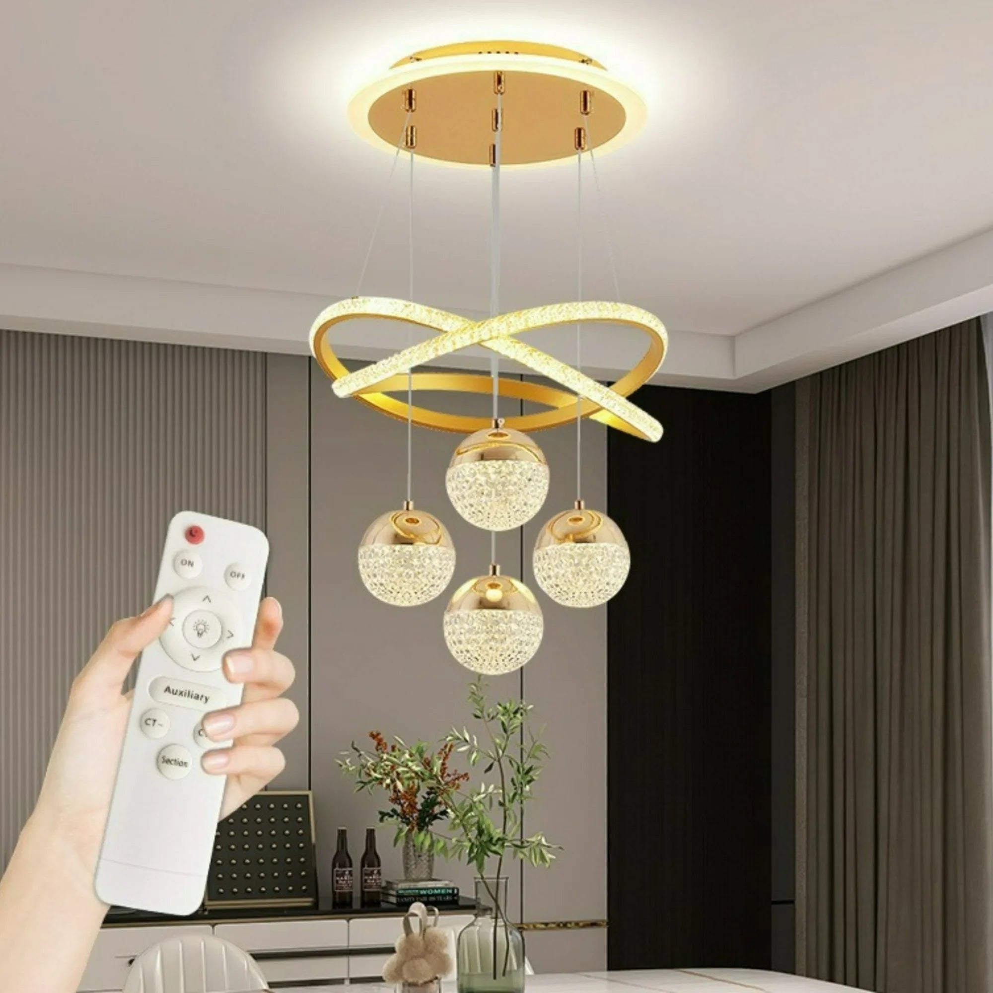 Suspension LED avec Télécommande, Intensité Lumineuse Réglable sur Trois Couleurs, Luminaire Simple pour Salon, Salle à Manger, Bar, Comptoir, Escalier