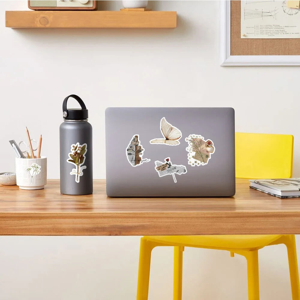 10/30/60/120PCS Pegatinas Estéticas de Mariposas y Flores de Arte Retro Calcomanías Vintage para Laptop, Teléfono, Equipaje, Álbum de Recortes, Coche, Graffiti