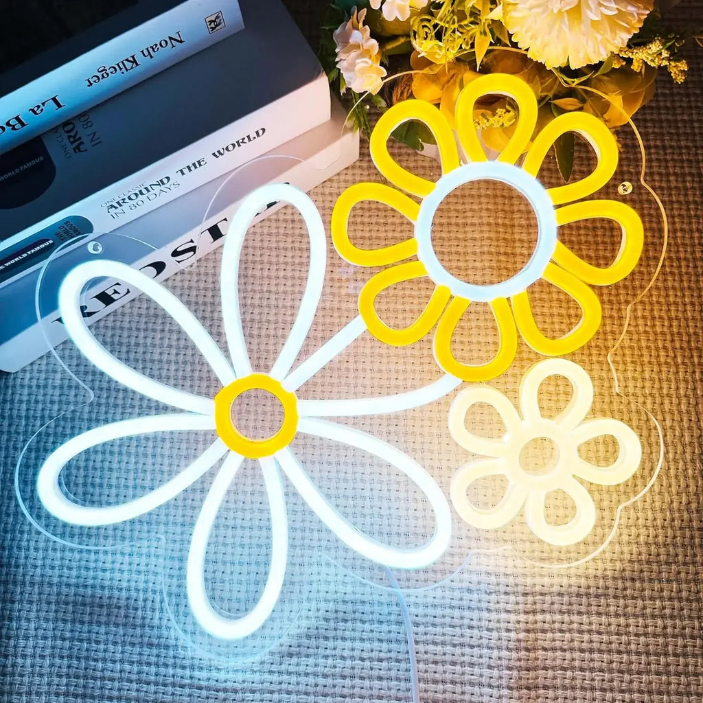 Letrero de neón de flores LED para decoración de pared para dormitorio, club, fiesta, Día de San Valentín, regalos de cumpleaños para niña, funciona con USB
