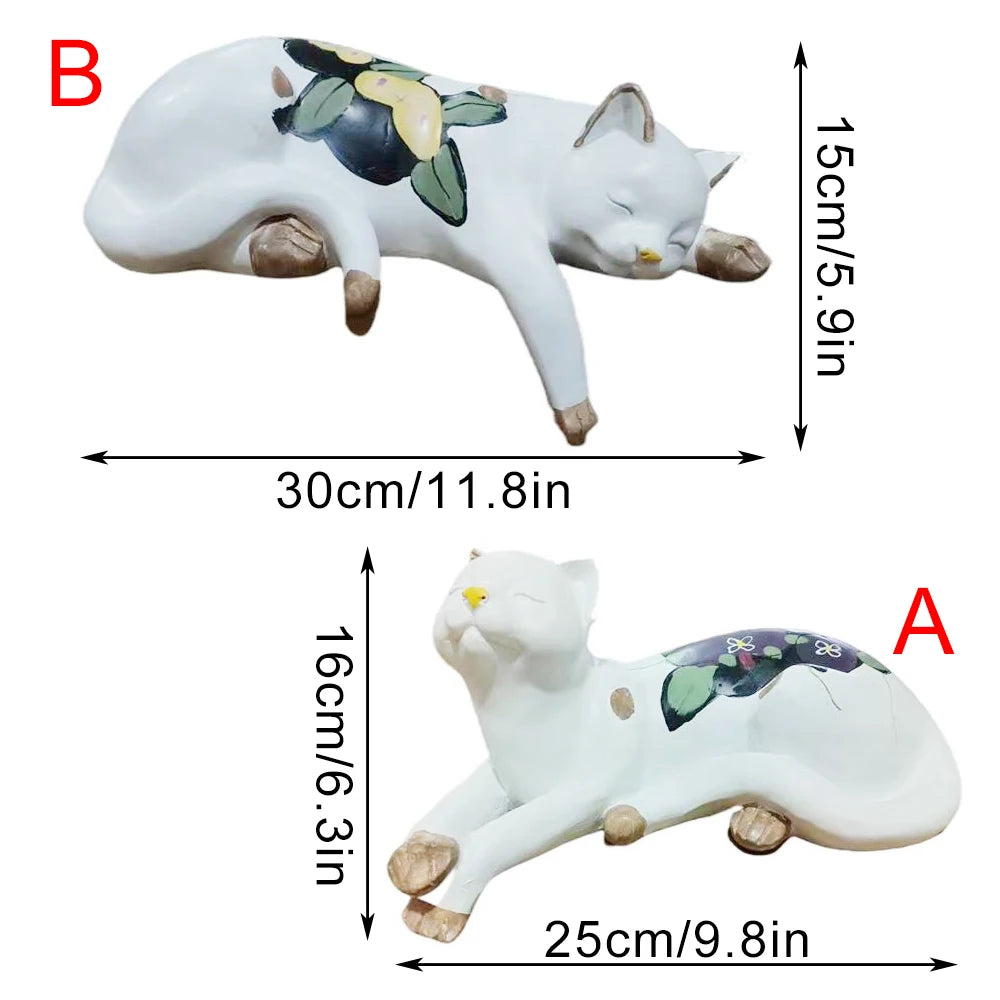 Sleeping Cat Garden Statues Outdoor,Cat Figurine Memorial Statue Makers Garden Resin Sleeping Cat Statues for Garden Decor Cat