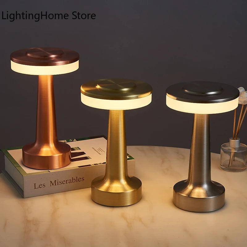 Lampe de table LED Rétro Lampe de table de café pour bar, Rechargeable, Capteur tactile, sans fil, Veilleuse, Décoration de restaurant, salon