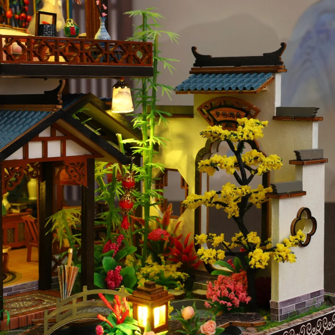 Kit de construction miniature Pavillon d'orchidées élégant DIY - Modèle 3D fait main style Ancien chinois, créatif Noël noir