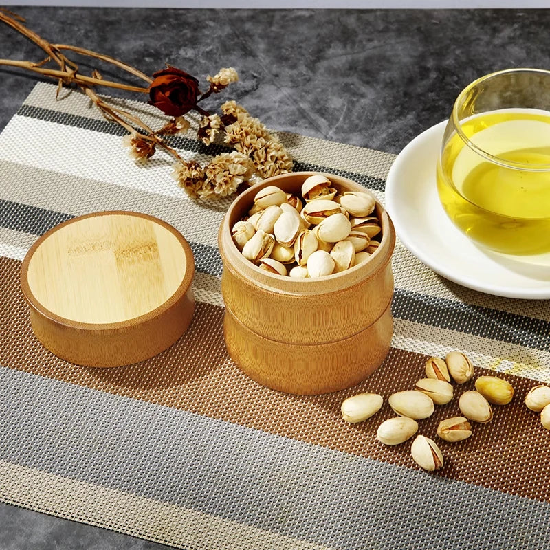 Boîte de rangement de thé en bambou naturel, boîte de rangement d'aliments, boîte de rangement de noix et d'épices, boîte de thé, pot organisateur écologique, récipients de cuisine