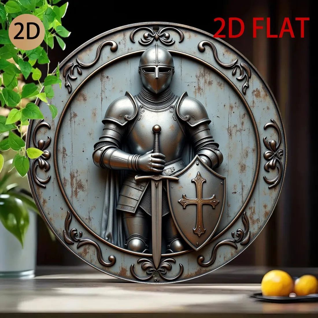 Décoration murale médiévale en métal, bouclier et lance 3D ronds en aluminium pour maison, bar, jardin