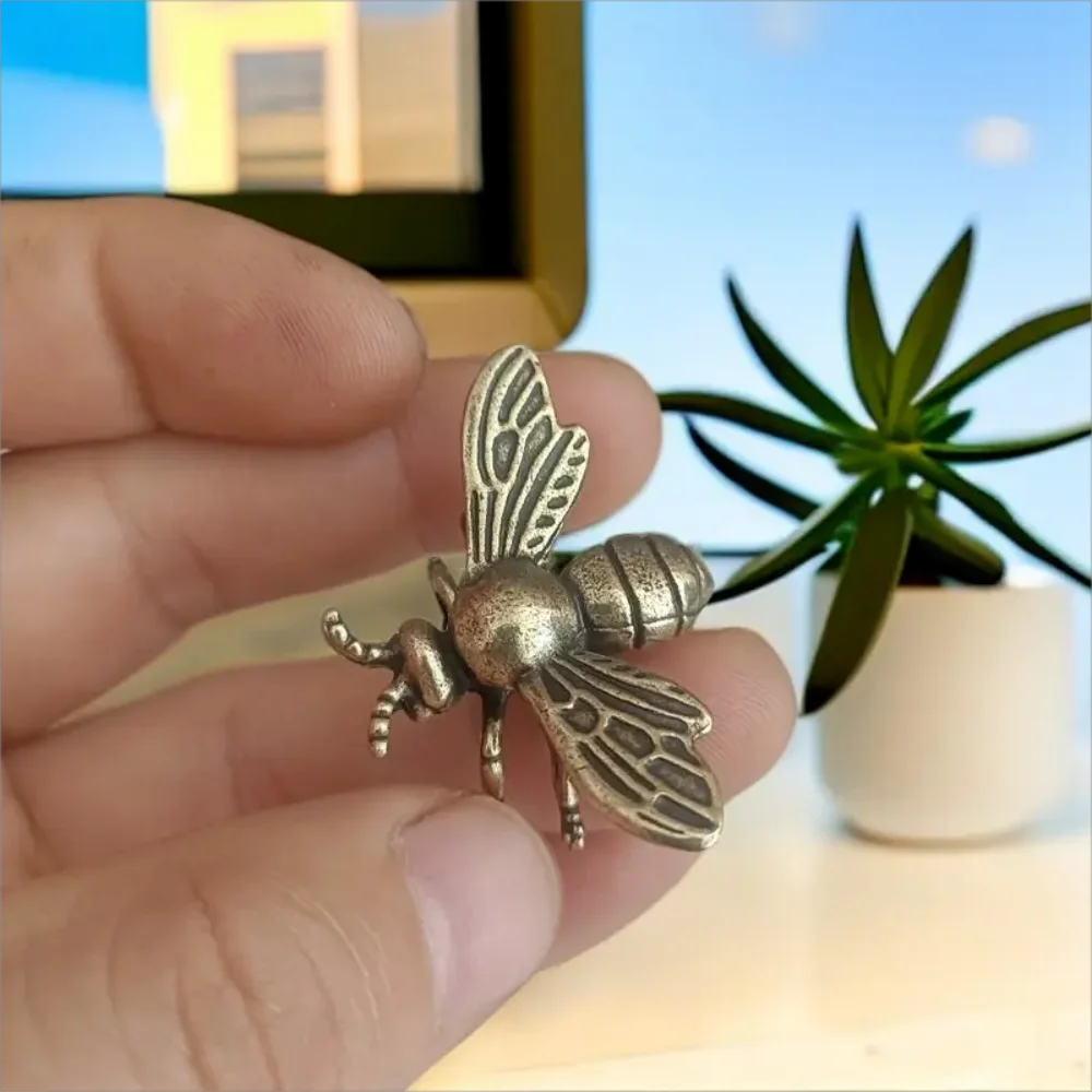 Figuritas Coleccionables de Mini Abejas de Latón Vintage de 1 o 3 piezas - Decoración de Escritorio Antigua Hecha a Mano - Regalo Ideal para Coleccionistas de Hogar y Oficina